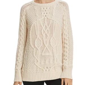 AQUA Ivory Skull Cable-Knit Sweater Sm- Bloomingdale’s Exclusive